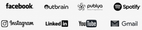 Conjunto de logos Facebook, Outbrain, Publya, Spotify, Instagram, Linkedin, Youtube e Gmail
